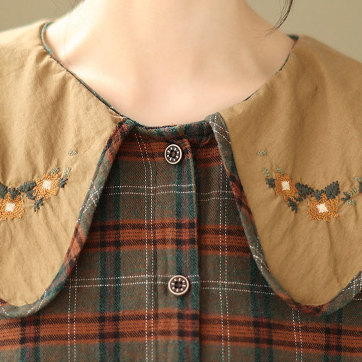 Koszula damska bawełniana z haftowanym wzorem w kratę „Buddha Stones” - image 13