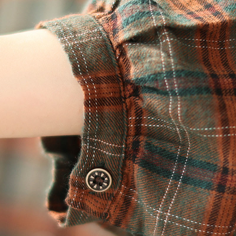 Koszula damska bawełniana z haftowanym wzorem w kratę „Buddha Stones” - image 16