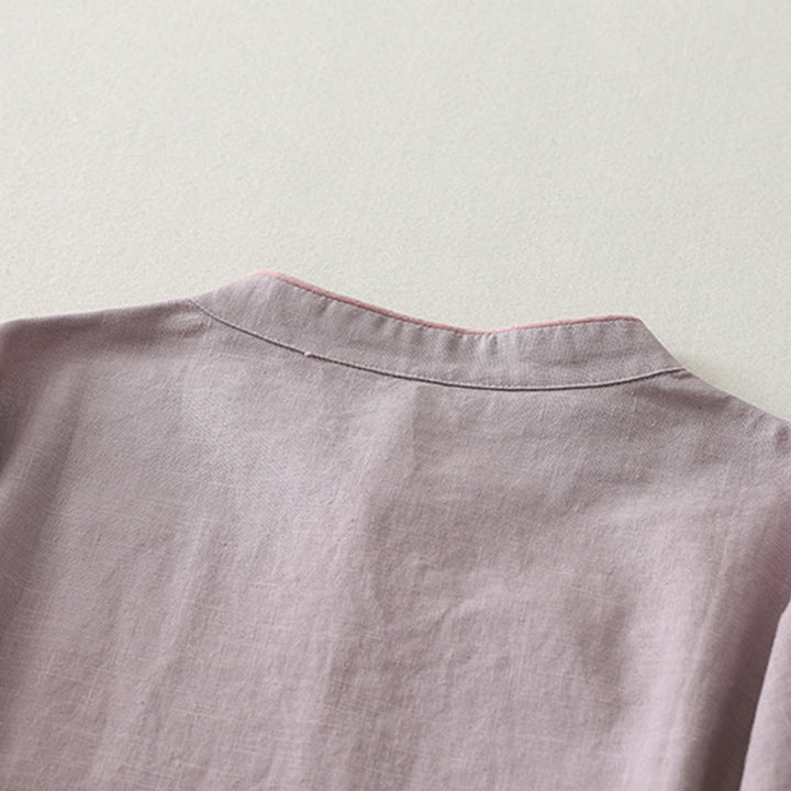 Koszula damska z bawełny i lnu z Buddha Stones , prosta, ze skośnymi guzikami - image 6