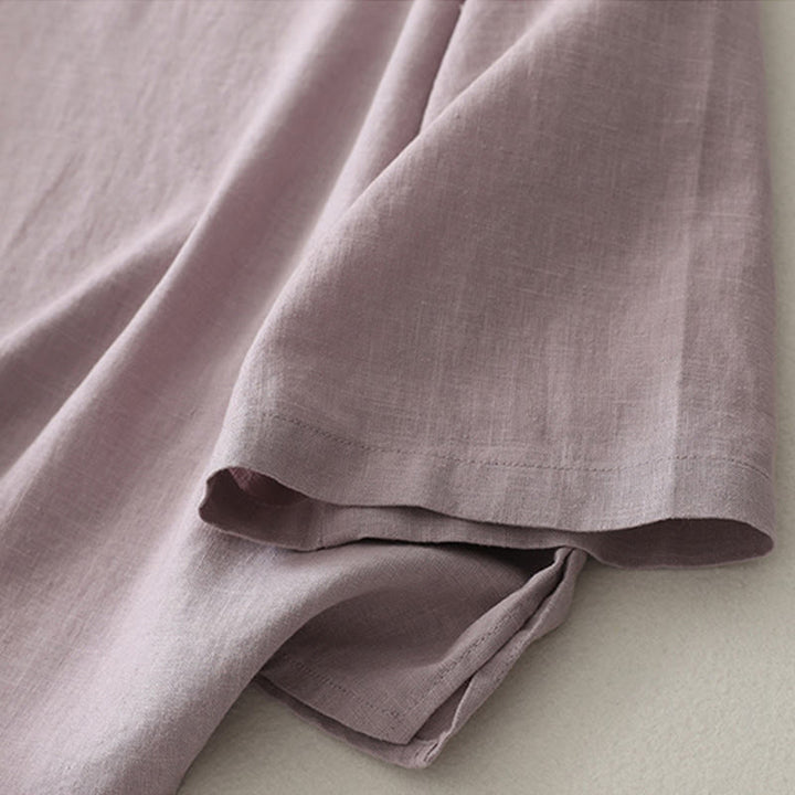 Koszula damska z bawełny i lnu z Buddha Stones , prosta, ze skośnymi guzikami - image 5