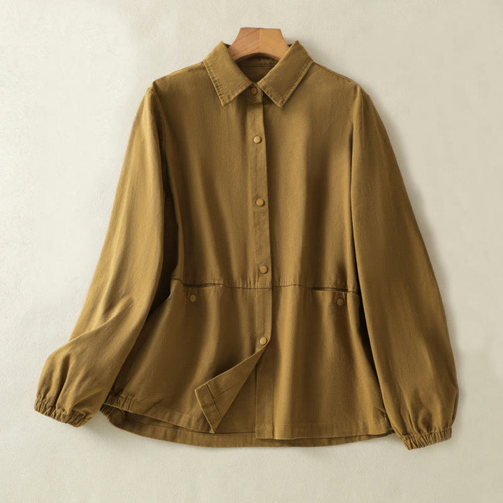 Kurtka damska bawełniana z prostym kołnierzem i guzikami w kształcie Buddha Stones - DarkGoldenrod - US14, UK/AU18, EU46 (2XL) - image 27