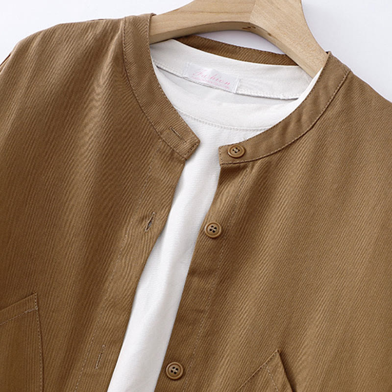 Kurtka damska z długim rękawem i kieszeniami z bawełny w jednolitym kolorze z Buddha Stones - image 3