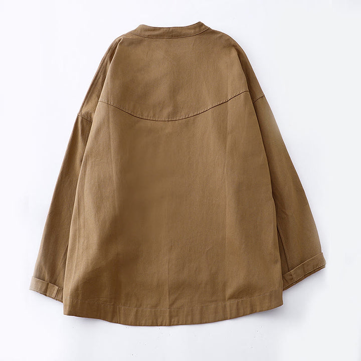 Kurtka damska z długim rękawem i kieszeniami z bawełny w jednolitym kolorze z Buddha Stones - image 2