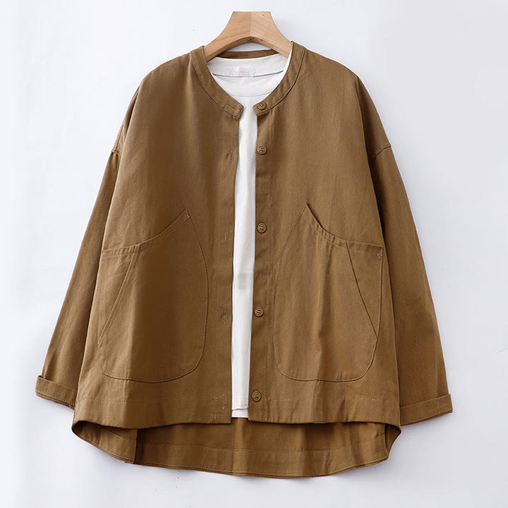 Kurtka damska z długim rękawem i kieszeniami z bawełny w jednolitym kolorze z Buddha Stones - DarkGoldenrod - US14, UK/AU18, EU46 (2XL) - image 1