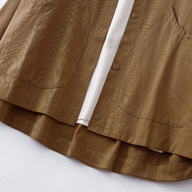 Kurtka damska z długim rękawem i kieszeniami z bawełny w jednolitym kolorze z Buddha Stones - image 4