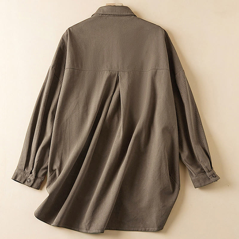 Kurtka damska z długim rękawem z bawełny i lnu z kieszeniami i nieregularnym wzorem "Buddha Stones" - image 16