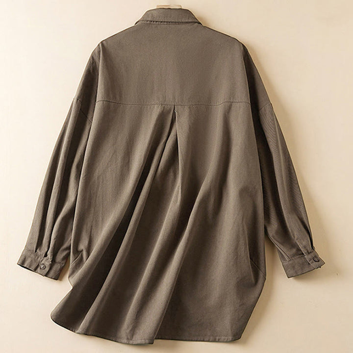 Kurtka damska z długim rękawem z bawełny i lnu z kieszeniami i nieregularnym wzorem "Buddha Stones" - image 16