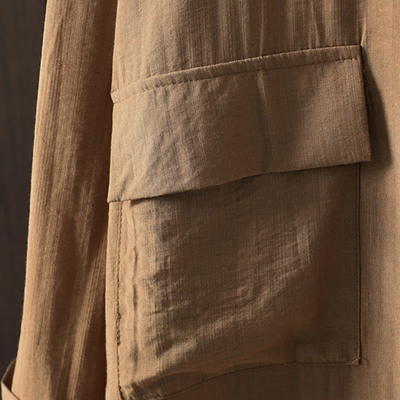 Płaszcz damski z bawełny z kieszeniami i gładkimi guzikami z Buddha Stones - image 9