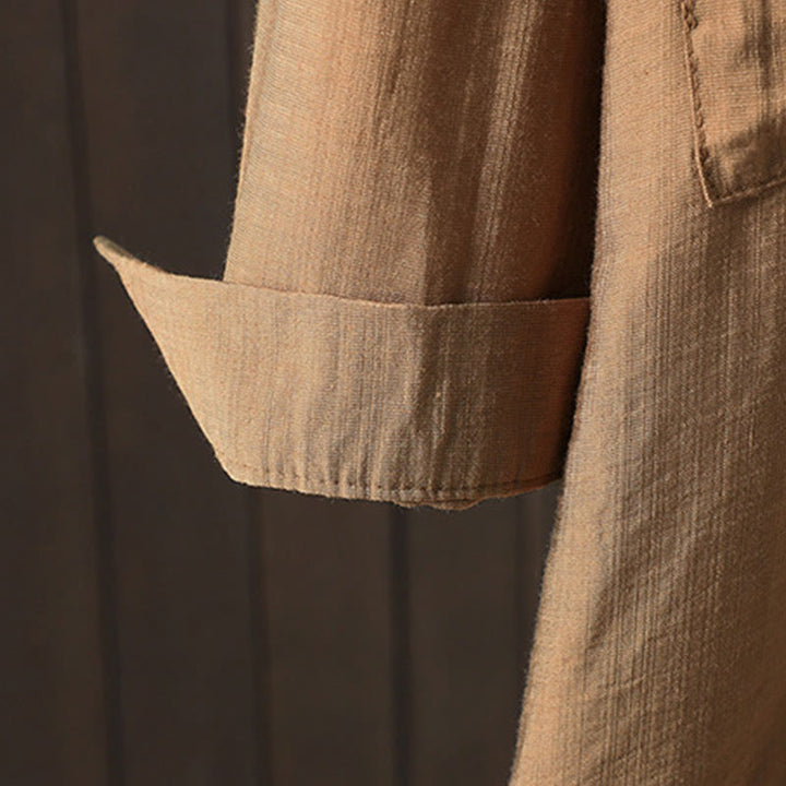 Płaszcz damski z bawełny z kieszeniami i gładkimi guzikami z Buddha Stones - image 5