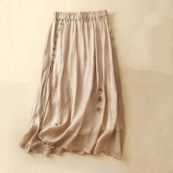 Buddha Stones Etniczne Vintage Haftowane Guziki Projekt Damska Spódnica Bawełniana Lniana 7-8 Długość - Złoto - US8-10，UK/AU12-14，EU40-42 (2XL) - image 9