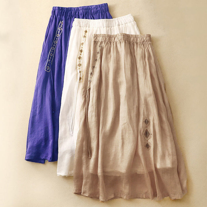Buddha Stones Etniczne Vintage Haftowane Guziki Projekt Damska Spódnica Bawełniana Lniana 7-8 Długość - image 18