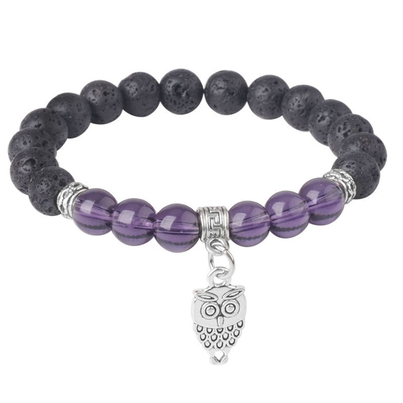 Bransoletka lecznicza z czarnymi koralikami z lawy wulkanicznej i Buddha Stones , ze wzorem zwierzęcym - Wzór sowy (obwód nadgarstka: 15-17 cm) - image 18