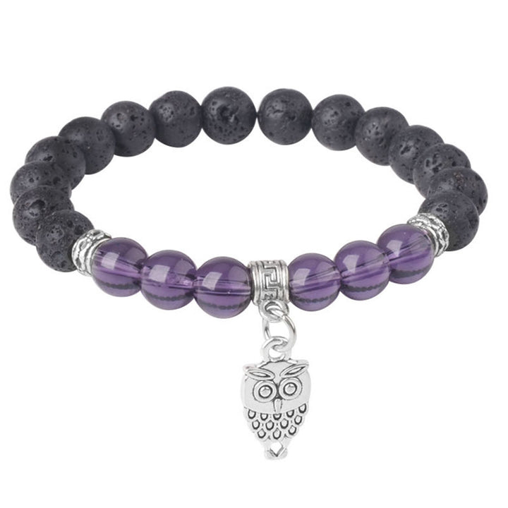Bransoletka lecznicza z czarnymi koralikami z lawy wulkanicznej i Buddha Stones , ze wzorem zwierzęcym - Wzór sowy (obwód nadgarstka: 15-17 cm) - image 18