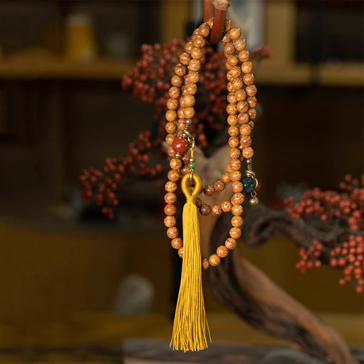 Buddha Stones 108 Koraliki Mala Bodhi Nasiona Mądrości Spokoju Bransoletka z Chwostem - image 2