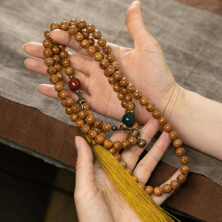 Buddha Stones 108 Koraliki Mala Bodhi Nasiona Mądrości Spokoju Bransoletka z Chwostem - image 3
