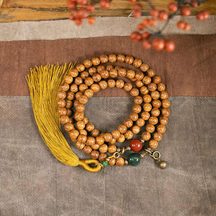 Buddha Stones 108 Koraliki Mala Bodhi Nasiona Mądrości Spokoju Bransoletka z Chwostem - 18 cm - image 1