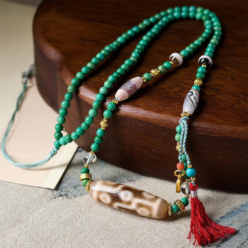 Naszyjnik z Buddha Stones z koralikami Dzi z turkusu i łańcuszkiem ochronnym - Koralik turkusowy i Dzi - image 1