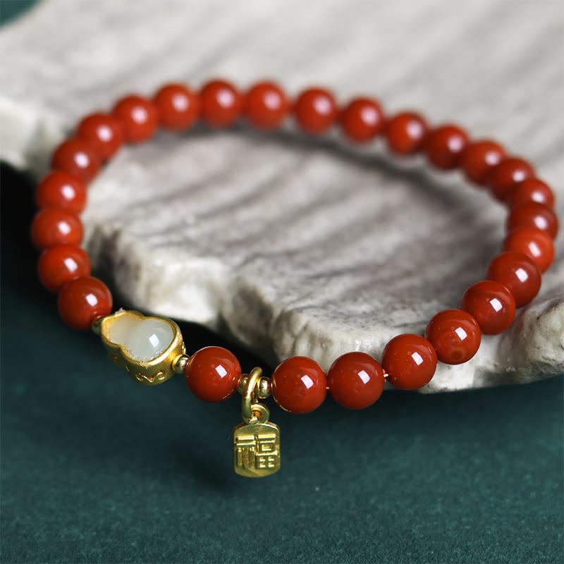 Bransoletka z naturalnego czerwonego agatu z hetianu i tykwy z kamieni Buddha Stones - image 2