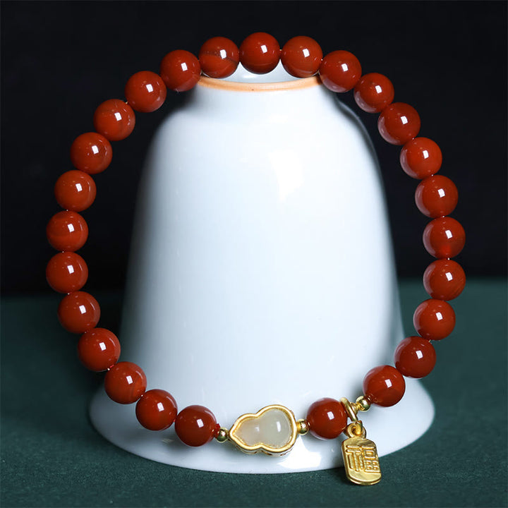 Bransoletka z naturalnego czerwonego agatu z hetianu i tykwy z kamieni Buddha Stones - Tykwa z południowego czerwonego agatu i jadeitu (obwód nadgarstka: 15-18 cm) - image 1