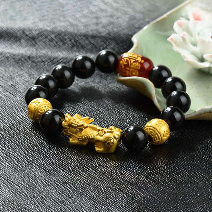 Bransoletka z Buddha Stones Fengshui, miedzi PiXiu, tęczowych koralików obsydianowych i bogactwa - Om Mani Padme Hum & Brass PiXiu(Wrist circumference:18-19cm) - image 23