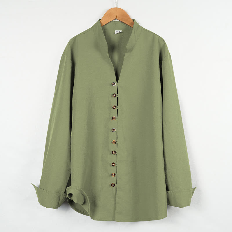 Koszula męska z długim rękawem i guzikami w jednolitym kolorze z Buddha Stones - DarkSeaGreen - US/UK/AU46， EU56 (3XL) - image 19