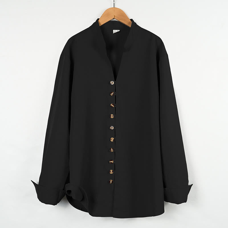 Koszula męska z długim rękawem i guzikami w jednolitym kolorze z Buddha Stones - Czarny - US/UK/AU46， EU56 (3XL) - image 16