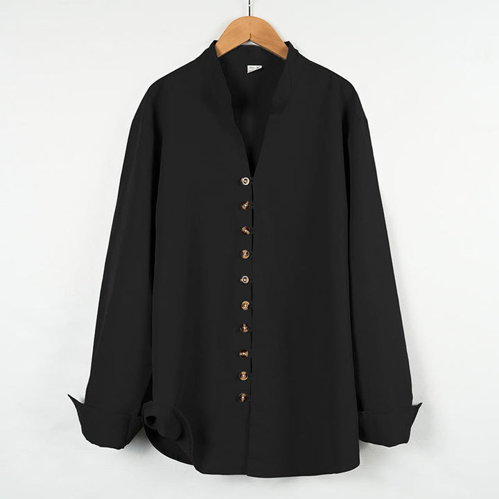 Koszula męska z długim rękawem i guzikami w jednolitym kolorze z Buddha Stones - Czarny - US/UK/AU46， EU56 (3XL) - image 16