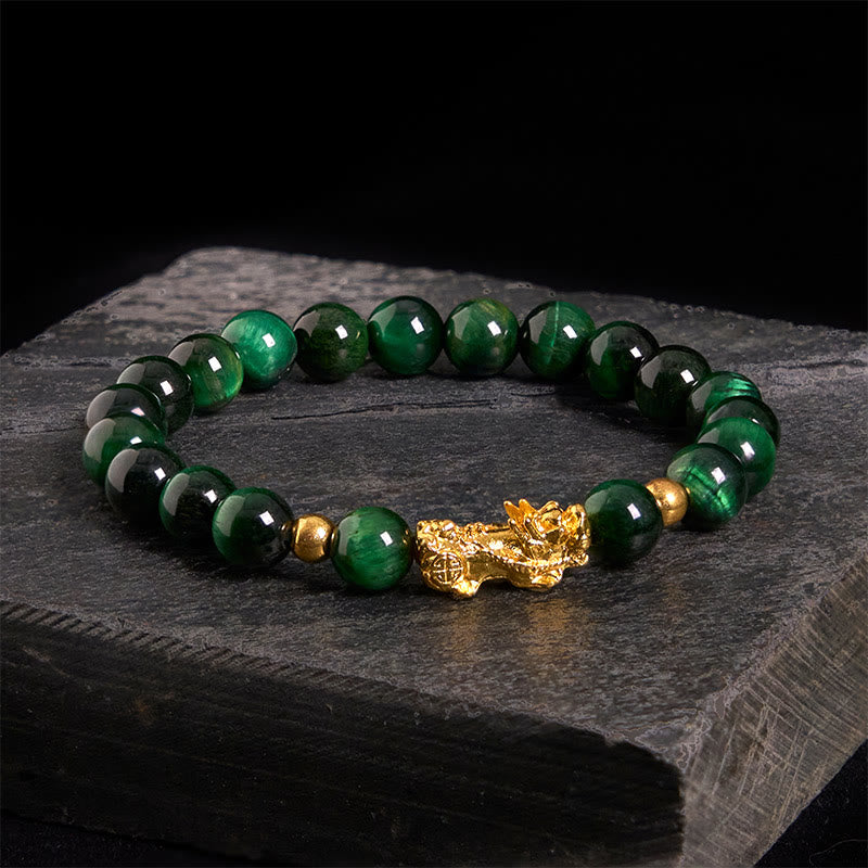 Różnokolorowe Buddha Stones z tygrysim okiem, bransoletka PiXiu Wealth Courage - Zielone tygrysie oko (obwód nadgarstka: 17-19 cm) - image 21