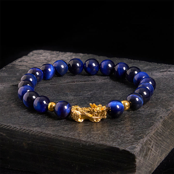 Różnokolorowe Buddha Stones z tygrysim okiem, bransoletka PiXiu Wealth Courage - Niebieskie tygrysie oko (obwód nadgarstka: 17-19 cm) - image 7