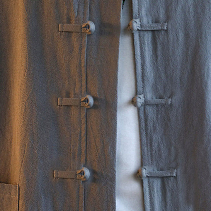 Buddha Stones 2 szt. Zen Tang Suit męski zestaw koszul z długim rękawem i kieszeniami zapinany na guziki żaby - image 10