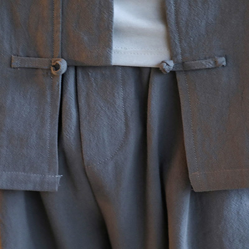 Buddha Stones 2 szt. Zen Tang Suit męski zestaw koszul z długim rękawem i kieszeniami zapinany na guziki żaby - image 12