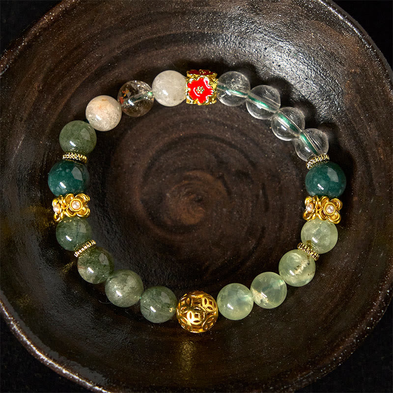 Bransoletka z koralików jadeitowych z naturalnego zielonego fantomu i białych kryształów Buddha Stones - image 4
