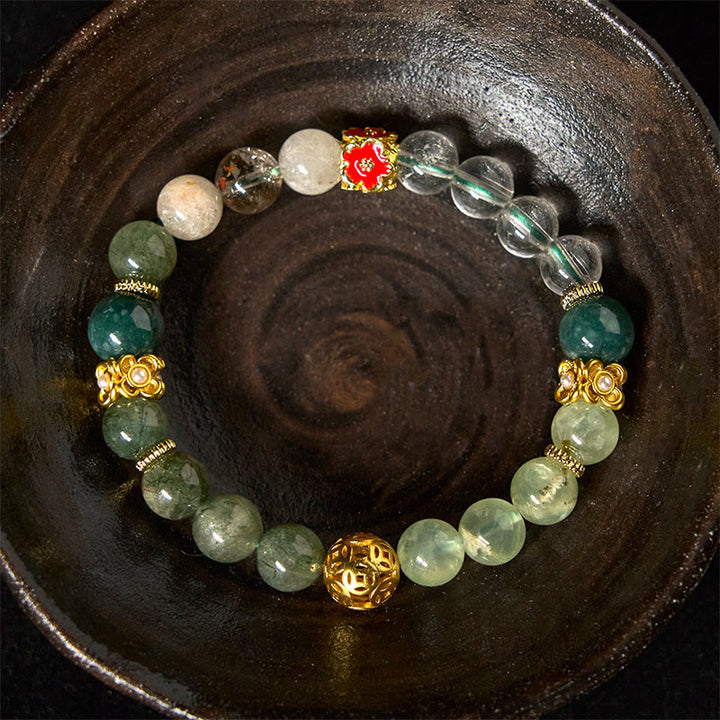 Bransoletka z koralików jadeitowych z naturalnego zielonego fantomu i białych kryształów Buddha Stones - image 4