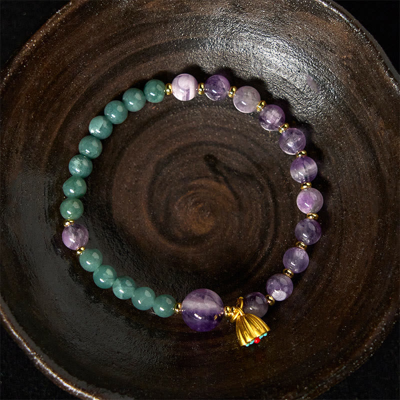Bransoletka z naturalnego jadeitu i ametystu z kamieniami Buddha Stones - image 3