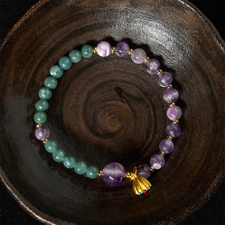 Bransoletka z naturalnego jadeitu i ametystu z kamieniami Buddha Stones - image 3
