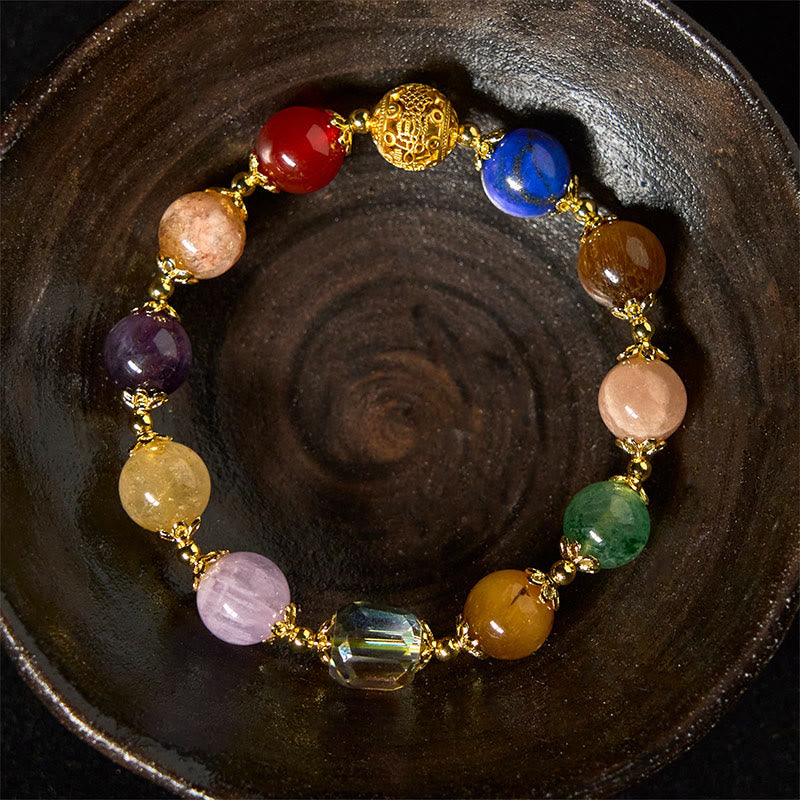 Bransoletka z Buddha Stones, naturalnych kolorowych koralików Dunhuang, ametystu, lazurytu i lapis lazuli - image 1