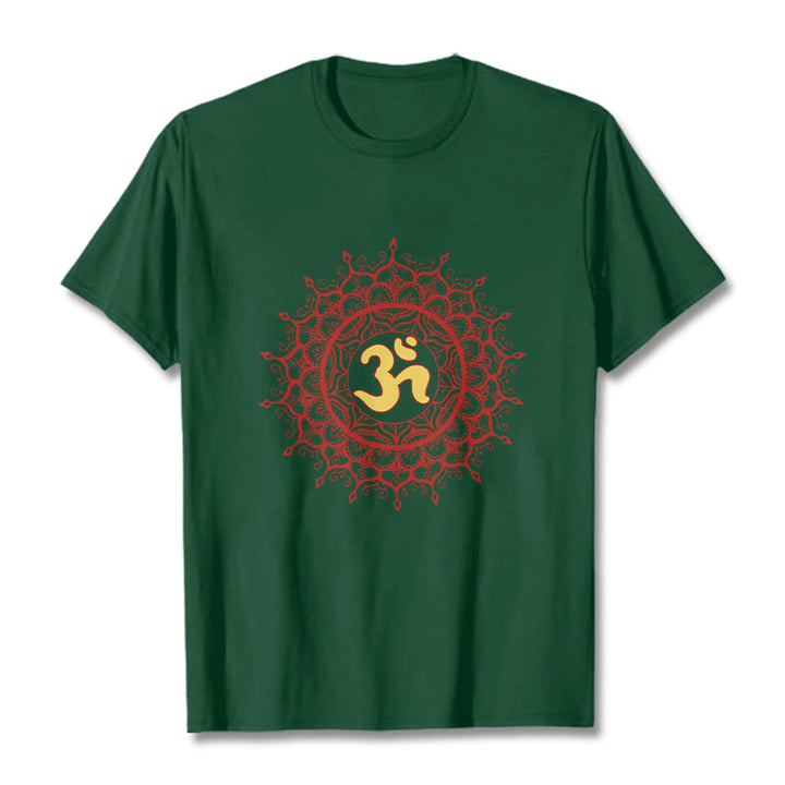 Koszulka z bawełny z motywem symbolu Om i mandali "Buddha Stones" w kolorze czerwonym - ForestGreen - 2XL - image 10