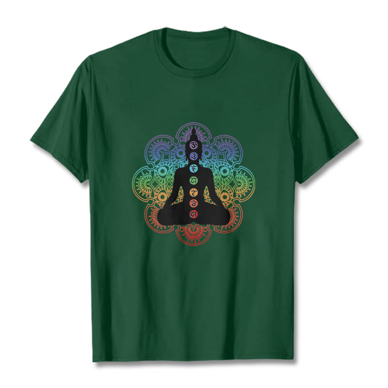 Koszulka z nadrukiem "Buddha Stones" z motywem medytującej postaci i kolorową mandalą - ForestGreen - 2XL - image 11