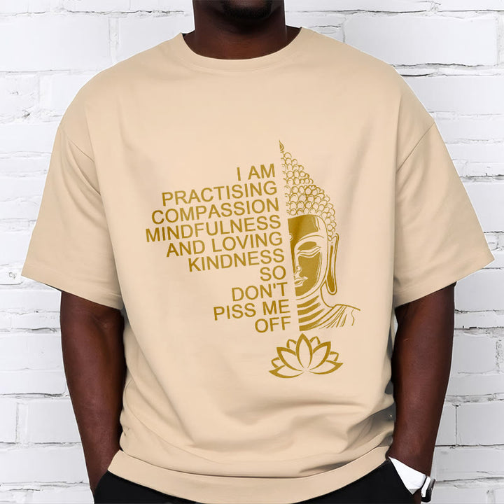 Koszulka z nadrukiem Buddha Stones Casual Golden Side Budda Lotus Flower Pattern Cotton Tee - image 10