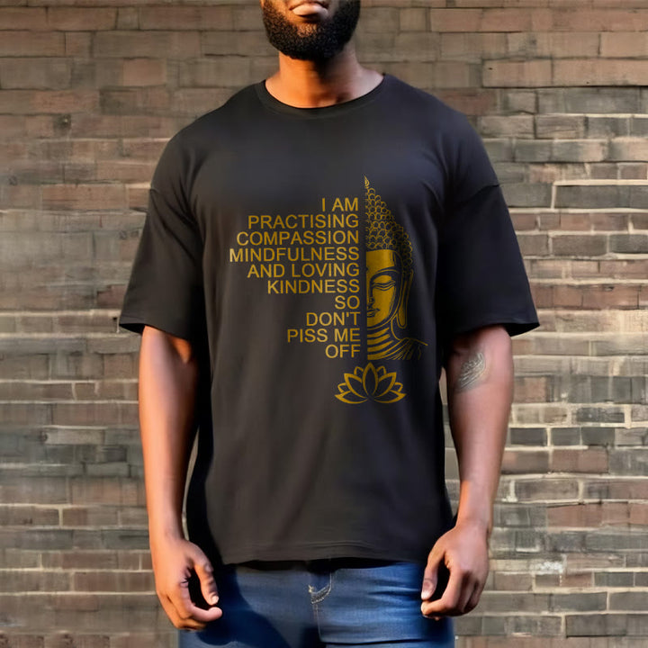 Koszulka z nadrukiem Buddha Stones Casual Golden Side Budda Lotus Flower Pattern Cotton Tee - image 6