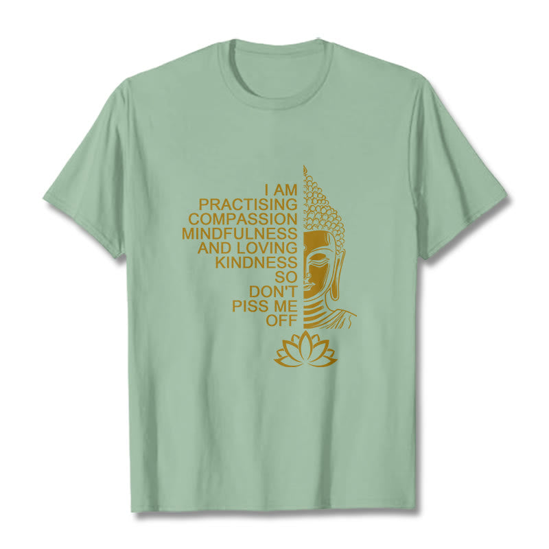 Koszulka z nadrukiem Buddha Stones Casual Golden Side Budda Lotus Flower Pattern Cotton Tee - PaleGreen - 2XL - image 14