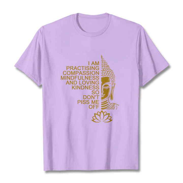 Koszulka z nadrukiem Buddha Stones Casual Golden Side Budda Lotus Flower Pattern Cotton Tee - Śliwka - 2XL - image 16