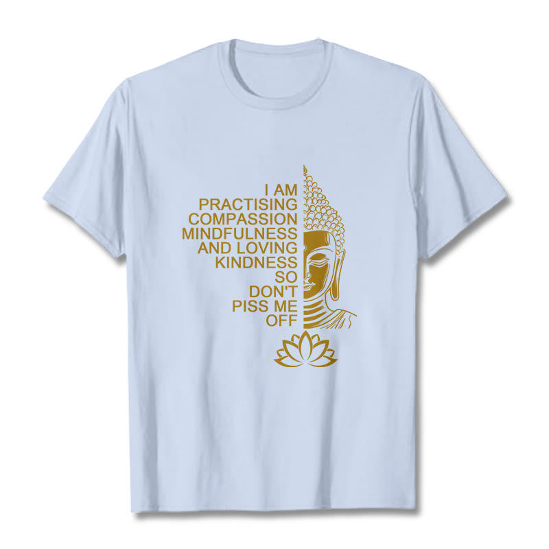 Koszulka z nadrukiem Buddha Stones Casual Golden Side Budda Lotus Flower Pattern Cotton Tee - Jasnoniebieski - 2XL - image 18