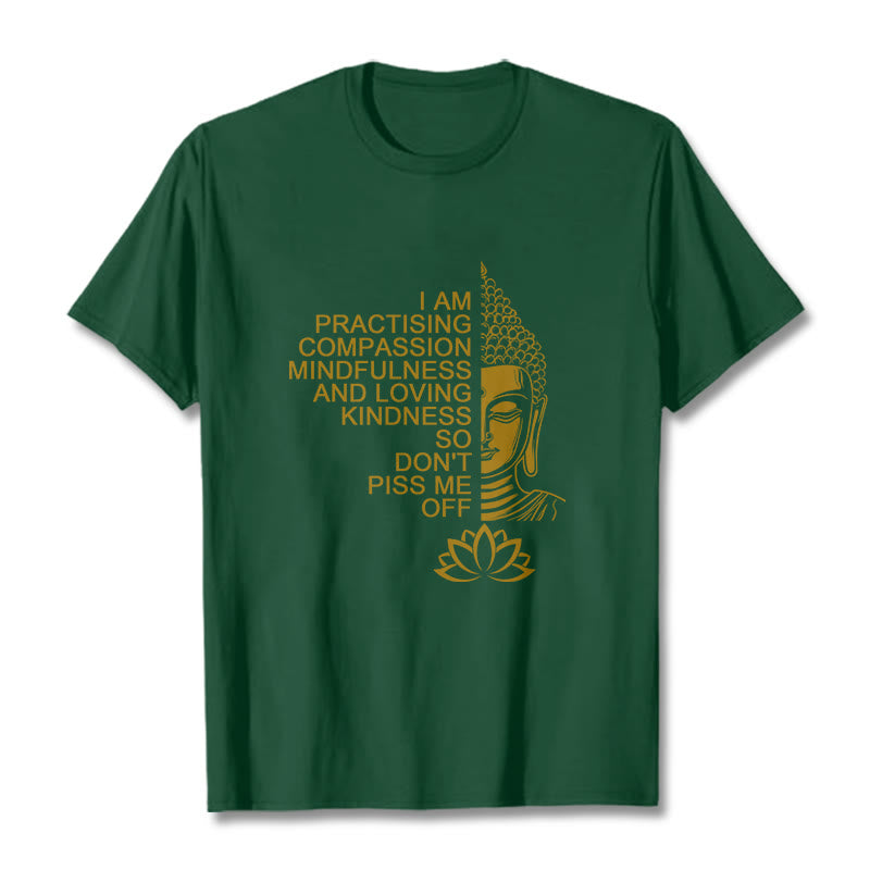 Koszulka z nadrukiem Buddha Stones Casual Golden Side Budda Lotus Flower Pattern Cotton Tee - ForestGreen - 2XL - image 10