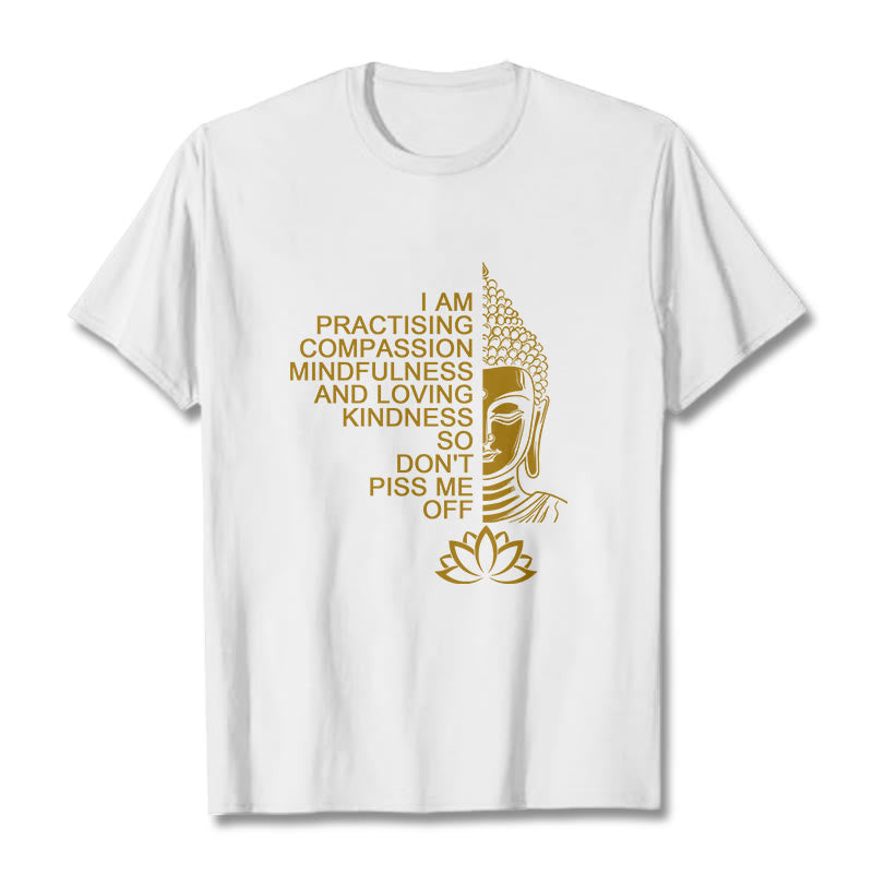 Koszulka z nadrukiem Buddha Stones Casual Golden Side Budda Lotus Flower Pattern Cotton Tee - Biały - 2XL - image 0