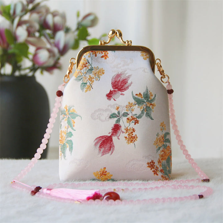 Buddha Stones Retro Chiński Haft Perłowy Łańcuch Torba Crossbody Torba Na Ramię - Czerwony Koi Ryba Osmanthus 14*6*18cm - image 13