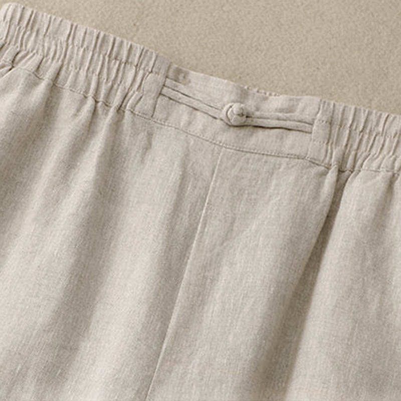 Damskie spodnie z szerokimi nogawkami i kieszeniami, bawełniane, z elastycznym pasem w jednolitym kolorze i guzikami w kształcie żaby, z Buddha Stones - image 12