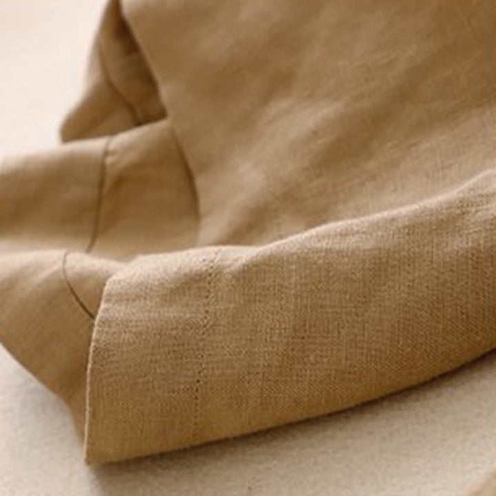 Damskie spodnie z szerokimi nogawkami i kieszeniami, bawełniane, z elastycznym pasem w jednolitym kolorze i guzikami w kształcie żaby, z Buddha Stones - image 6