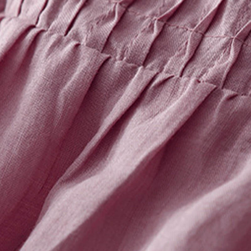 Koszula damska z krótkim rękawem i okrągłym dekoltem w serek Buddha Stones Casual Plain Loose Cotton - image 8