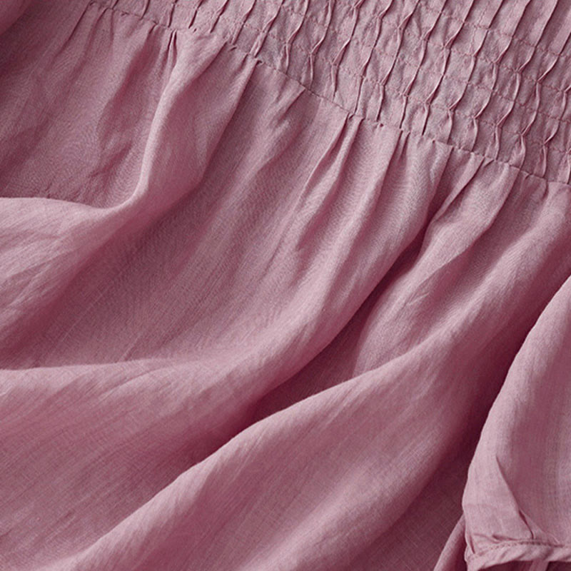 Koszula damska z krótkim rękawem i okrągłym dekoltem w serek Buddha Stones Casual Plain Loose Cotton - image 5